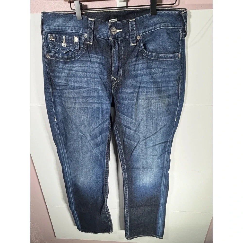 True Religion Jeans Mens 34 Section Straight Blue Denim Flap Pocket